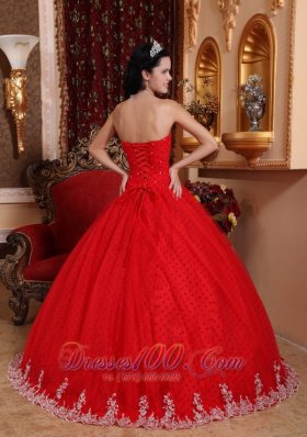 Strapless Tulle Lace Appliques Red Quinceanera Dress