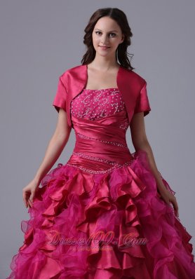 Ruffled and Beaded Decorate Fuchsia Ball Gowns With Ruch