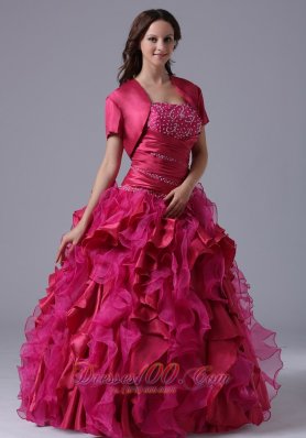 Ruffled and Beaded Decorate Fuchsia Ball Gowns With Ruch