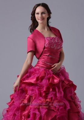 Ruffled and Beaded Decorate Fuchsia Ball Gowns With Ruch