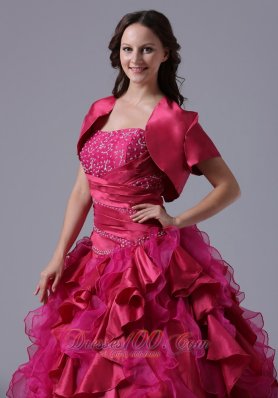 Ruffled and Beaded Decorate Fuchsia Ball Gowns With Ruch