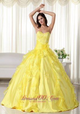Yellow Ball Gown Organza Embroidery Dresses for 15