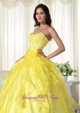 Yellow Ball Gown Organza Embroidery Dresses for 15