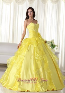 Yellow Ball Gown Organza Embroidery Dresses for 15