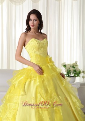 Yellow Ball Gown Organza Embroidery Dresses for 15