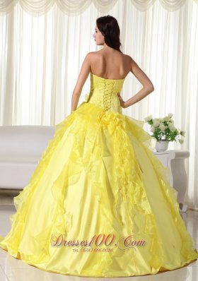 Yellow Ball Gown Organza Embroidery Dresses for 15