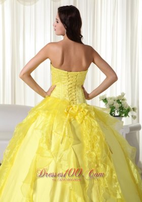 Yellow Ball Gown Organza Embroidery Dresses for 15