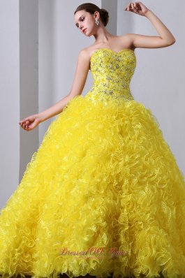 Princess Organza Yellow Beading and Ruffles Quinceanea Dress