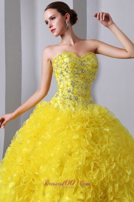 Princess Organza Yellow Beading and Ruffles Quinceanea Dress