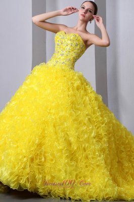 Princess Organza Yellow Beading and Ruffles Quinceanea Dress