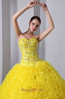 Princess Organza Yellow Beading and Ruffles Quinceanea Dress