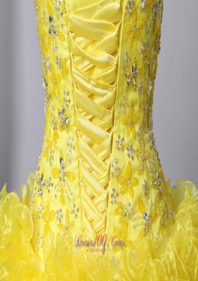 Princess Organza Yellow Beading and Ruffles Quinceanea Dress