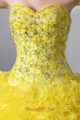 Princess Organza Yellow Beading and Ruffles Quinceanea Dress