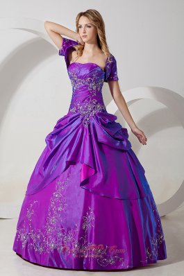 Sweet 16 Dress With Jacket Purple Taffeta Embroidery