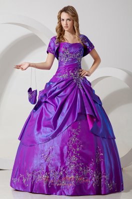 Sweet 16 Dress With Jacket Purple Taffeta Embroidery