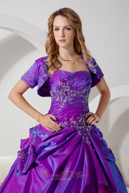 Sweet 16 Dress With Jacket Purple Taffeta Embroidery