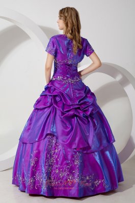 Sweet 16 Dress With Jacket Purple Taffeta Embroidery