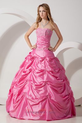 Rose Pink A-line Strapless Taffeta Appliqued Dresses 15