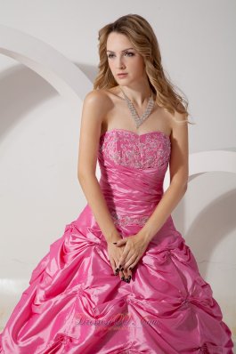 Rose Pink A-line Strapless Taffeta Appliqued Dresses 15