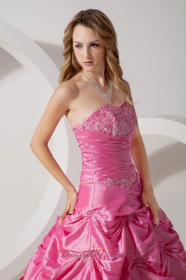 Rose Pink A-line Strapless Taffeta Appliqued Dresses 15