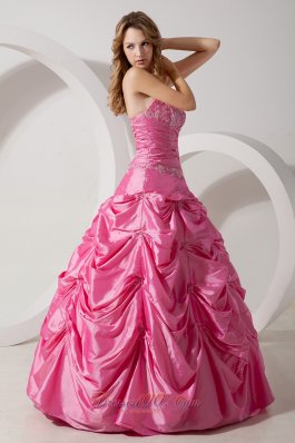 Rose Pink A-line Strapless Taffeta Appliqued Dresses 15