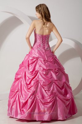 Rose Pink A-line Strapless Taffeta Appliqued Dresses 15