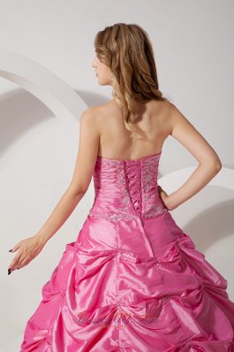 Rose Pink A-line Strapless Taffeta Appliqued Dresses 15