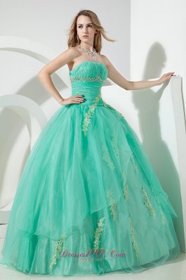 Beading and Embroidery Turquoise Organza Quinceanera Dress