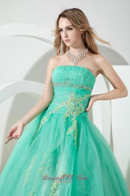 Beading and Embroidery Turquoise Organza Quinceanera Dress