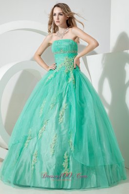 Beading and Embroidery Turquoise Organza Quinceanera Dress