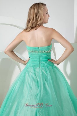 Beading and Embroidery Turquoise Organza Quinceanera Dress