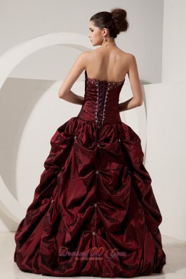 A-line Beading Taffeta Burgundy Dresses for Quinceaneras