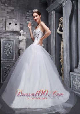 Taffeta and Tulle White Sweetheart Quinceanera Dress Beading