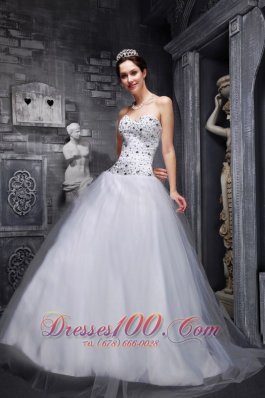 Taffeta and Tulle White Sweetheart Quinceanera Dress Beading