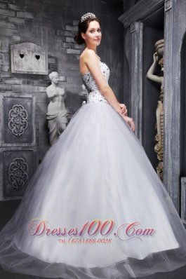 Taffeta and Tulle White Sweetheart Quinceanera Dress Beading