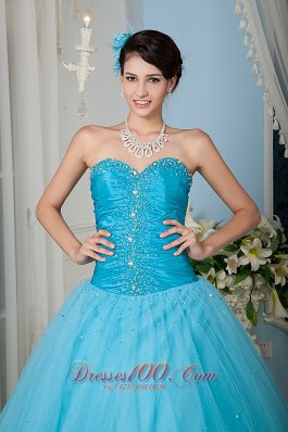 Aqua 15 Quinceanera Dress A-line Sweetheart Tulle Beading