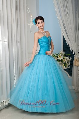 Aqua 15 Quinceanera Dress A-line Sweetheart Tulle Beading