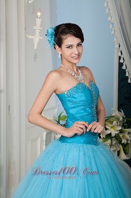 Aqua 15 Quinceanera Dress A-line Sweetheart Tulle Beading