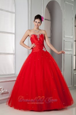 Red Ball Gown Sweet 16 Dress 2013 Tulle Beading