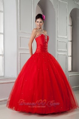 Red Ball Gown Sweet 16 Dress 2013 Tulle Beading