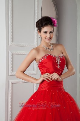 Red Ball Gown Sweet 16 Dress 2013 Tulle Beading