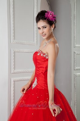 Red Ball Gown Sweet 16 Dress 2013 Tulle Beading