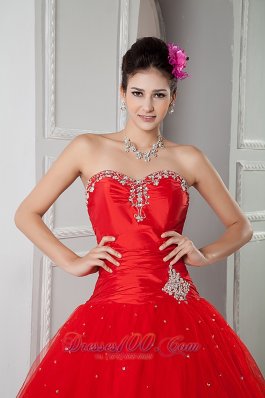 Red Ball Gown Sweet 16 Dress 2013 Tulle Beading