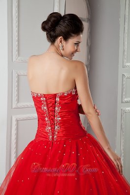 Red Ball Gown Sweet 16 Dress 2013 Tulle Beading