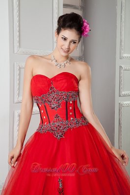 Appliques Red Ball Gown Quinceanera Dresses Gowns