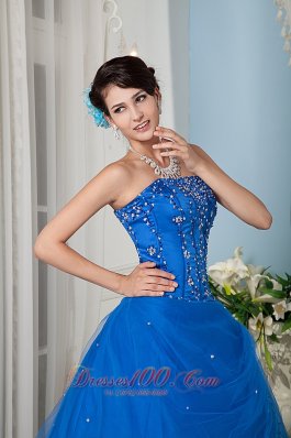 Royal Blue Beading 15 Quinceanera Dress Strapsless Tulle