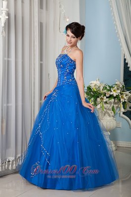 Royal Blue Beading 15 Quinceanera Dress Strapsless Tulle