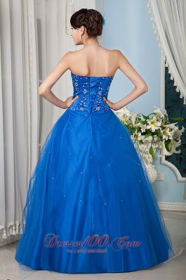 Royal Blue Beading 15 Quinceanera Dress Strapsless Tulle