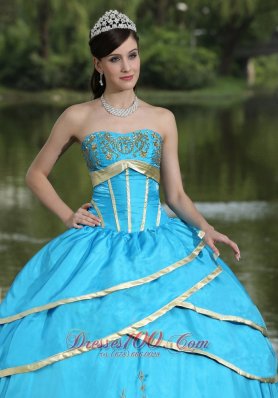 Blue Taffeta and Satin Embroidery 2013 Quinceanera Gowns