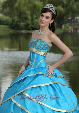 Blue Taffeta and Satin Embroidery 2013 Quinceanera Gowns